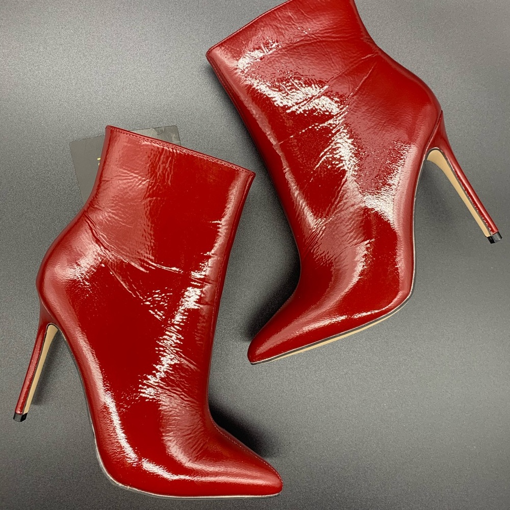 Patent Burgundy pointed ankle booties - Picture 3 of 4